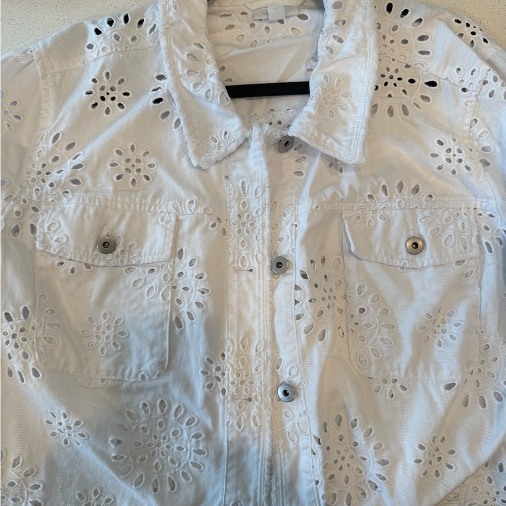 J.Jill White Eyelet Jean Jacket